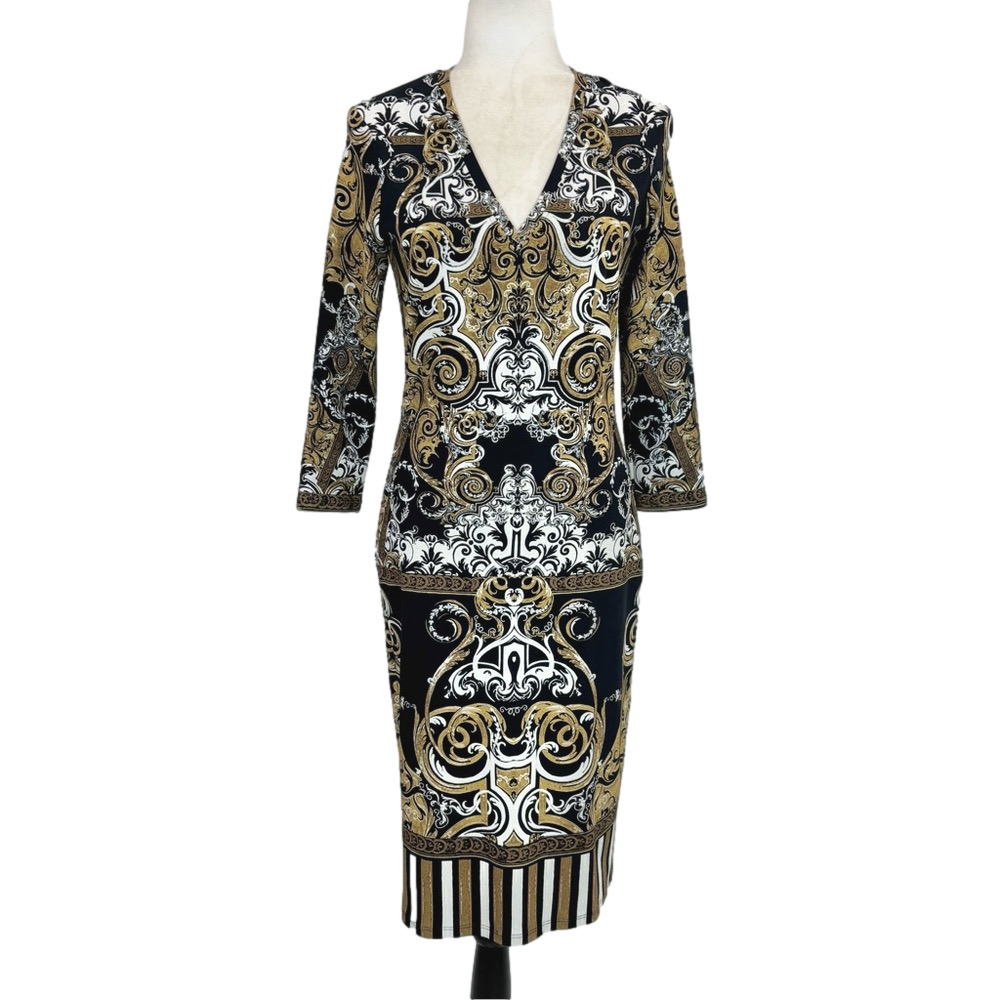 Roberto Cavalli black and tan dress